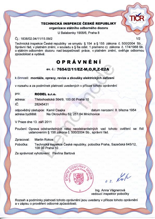 Oprávnění TICR